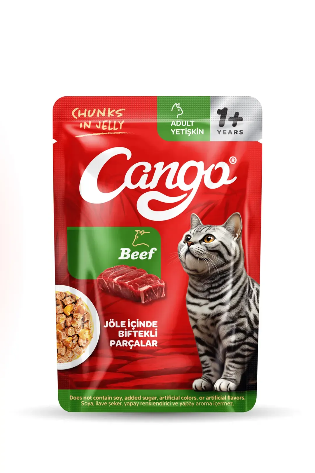 Cango Yaş Yetişkin Kedi Maması Etli Biftekli 80 GR 24 Adet